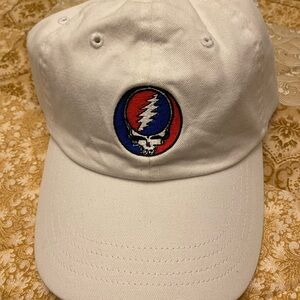 Grateful Dead White Cap with Iconic Red and Blue Emblem